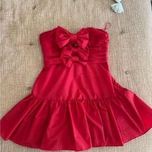 LoveShackFancy Red Dress with Cutout and Bow Accents